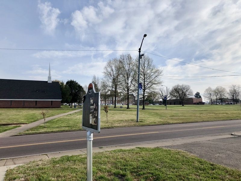 View of marker looking towards the McCoy Administration building. image. Click for full size.