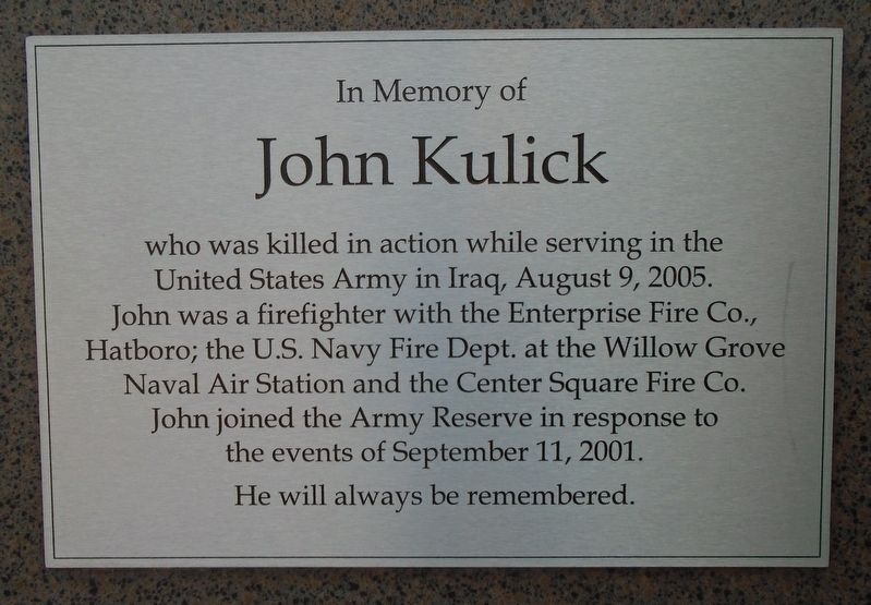John Kulick Memorial Marker image. Click for full size.