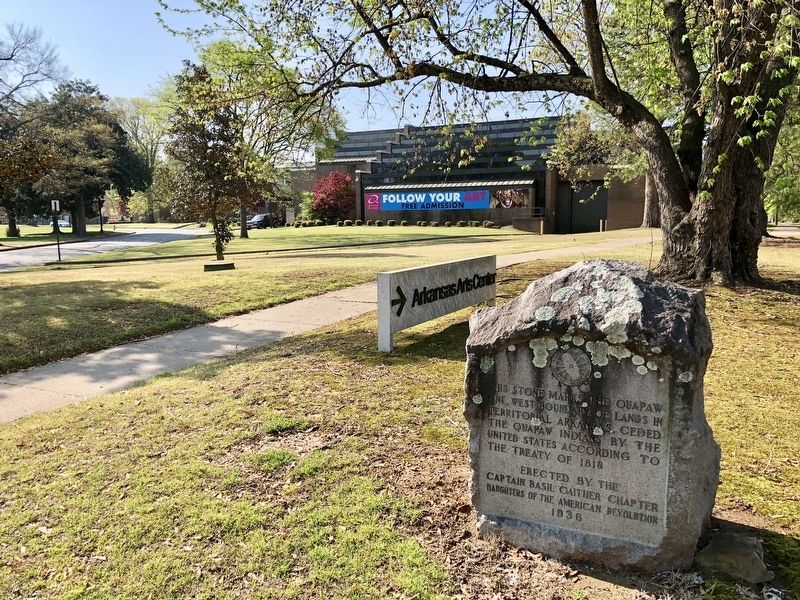 The Quapaw Line marker in front of the Arkansas Arts Center.. Click for full size. The Quapaw Line marker in front of the Arkansas Arts Center. image. Click for full size.