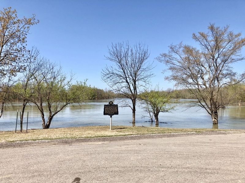 View of the marker with the flooded White River in background. image. Click for full size.