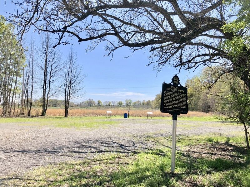 View of marker looking easterly towards former Fitzhugh's woods.. Click for full size. View of marker looking easterly towards former Fitzhugh's woods. image. Click for full size.