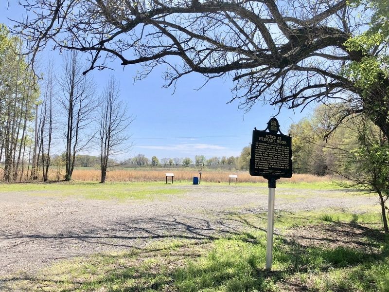 View of marker looking easterly towards former Fitzhugh's woods. image. Click for full size.
