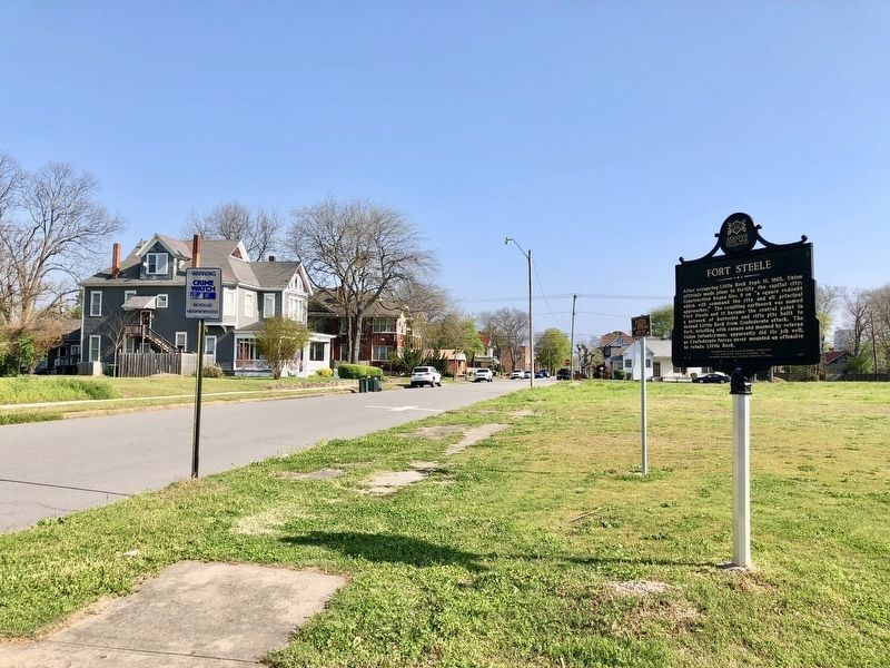 View of marker looking north on South Gaines Street. image. Click for full size.
