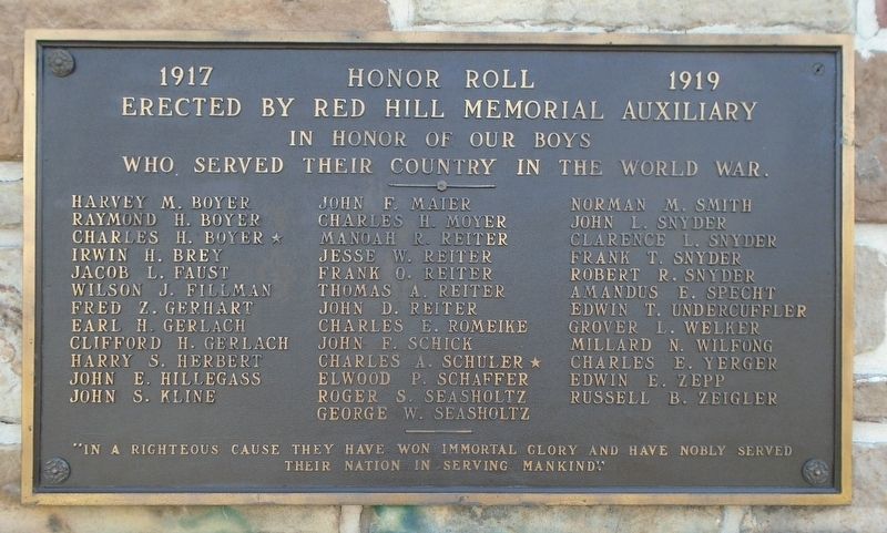 War Memorial WWI Honor Roll image. Click for full size.