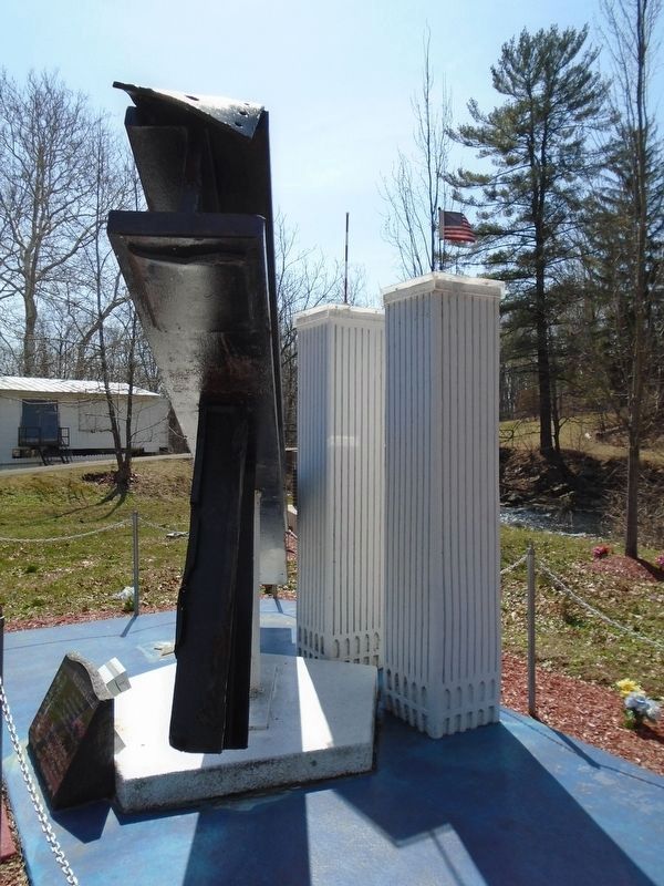 9/11 World Trade Center Memorial Beam Remnant and Twin Towers Model. Click for full size. 9/11 World Trade Center Memorial Beam Remnant and Twin Towers Model image. Click for full size.