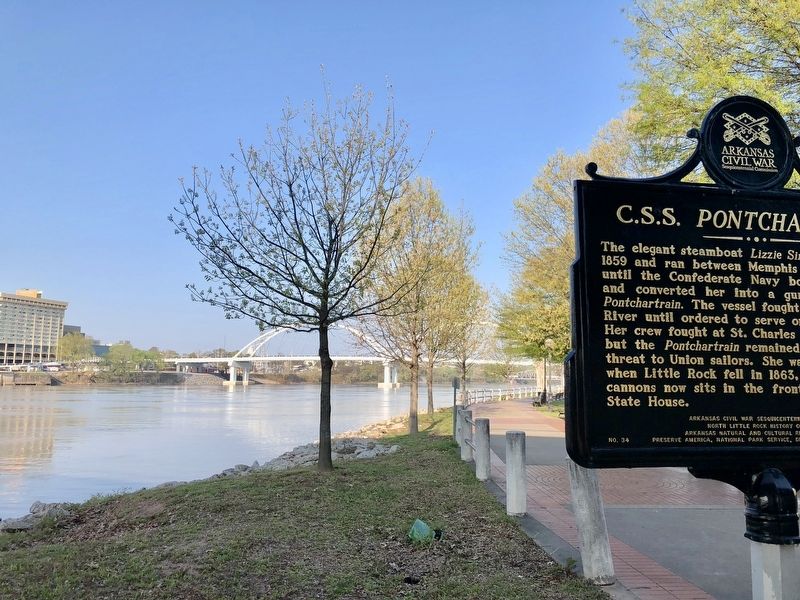 View west at the Arkansas River and the Broadway Bridge. image. Click for full size.