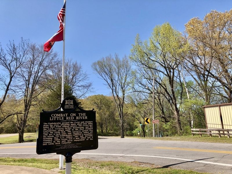 View of the marker looking towards the Little Red River. image. Click for full size.