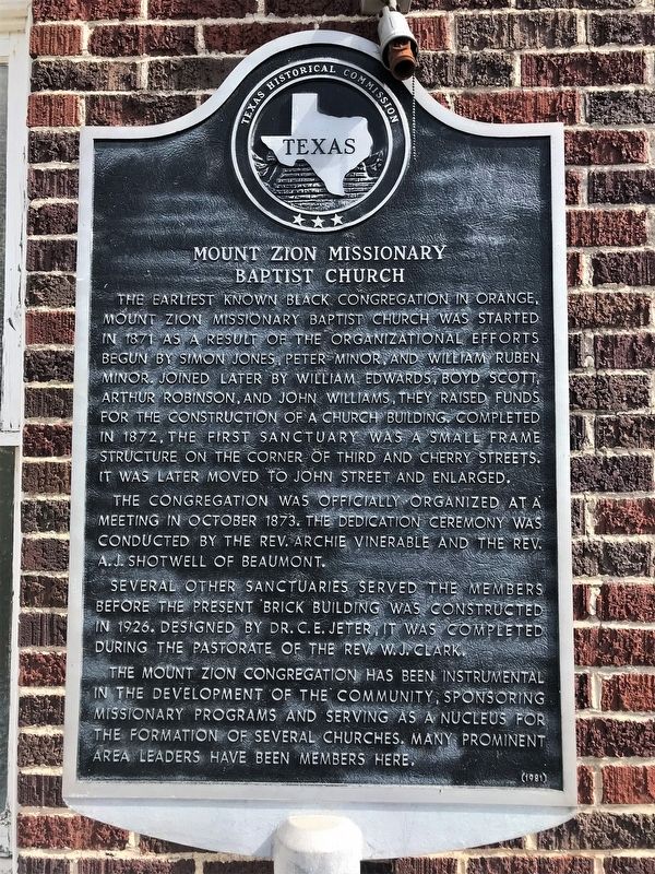 Mount Zion Missionary Baptist Cjurch Marker image. Click for full size.