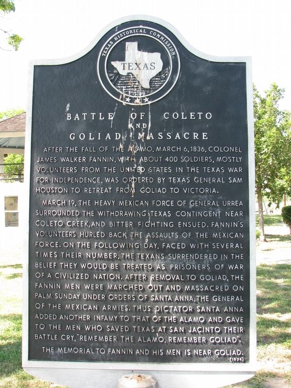 Battle of Coleto and Goliad Massacre Marker image. Click for full size.