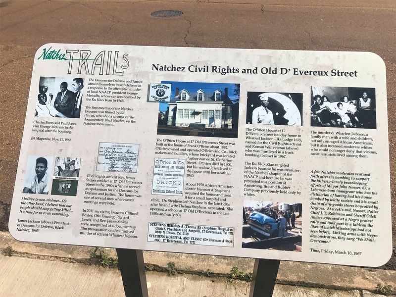 Natchez Civil Rights and Old D'Evereux Street Marker image. Click for full size.