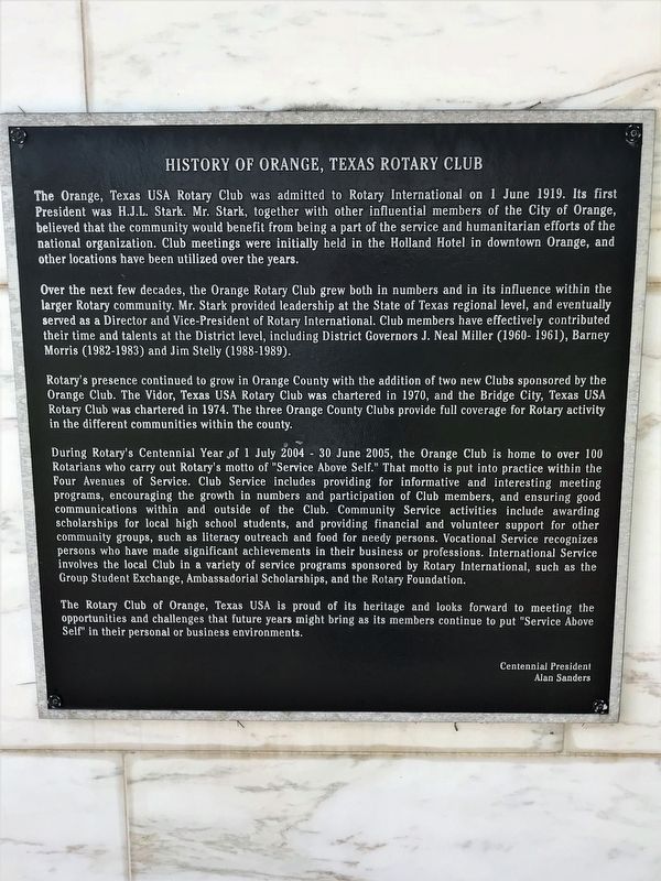 History of Orange, Texas Rotary Club Marker image. Click for full size.