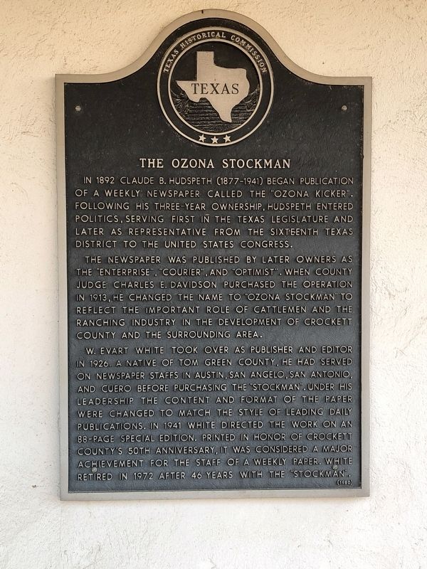 The Ozona Stockman Marker image. Click for full size.