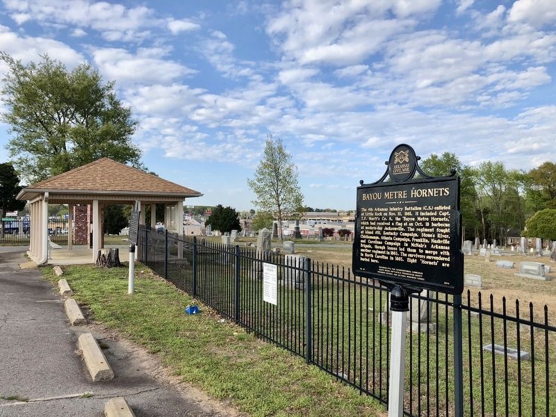 Bayou Metre Hornets Marker and the Bayou Meto Cemetery image. Click for full size.