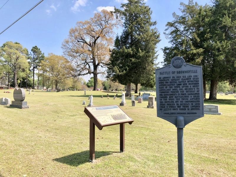 The Battle of Brownsville marker looking in direction of initial skirmish. image. Click for full size.