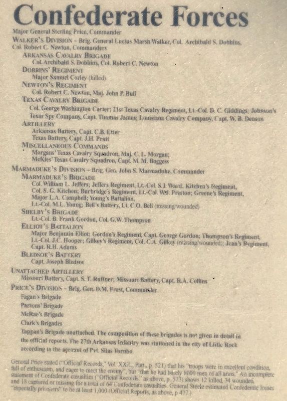List of Confederate Forces from marker. image. Click for full size.