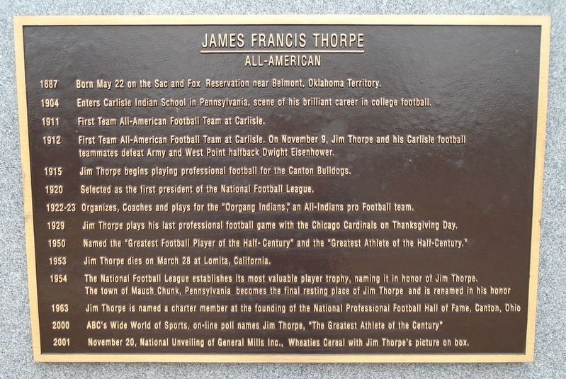 James Francis Thorpe Marker. Click for full size. James Francis Thorpe Marker image. Click for full size.