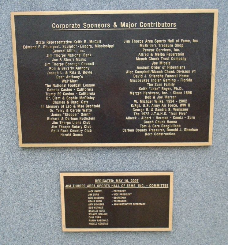 James Francis Thorpe All American Monument Sponsors. Click for full size. James Francis Thorpe All American Monument Sponsors image. Click for full size.