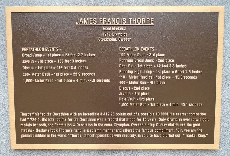 James Francis Thorpe Marker. Click for full size. James Francis Thorpe Marker image. Click for full size.