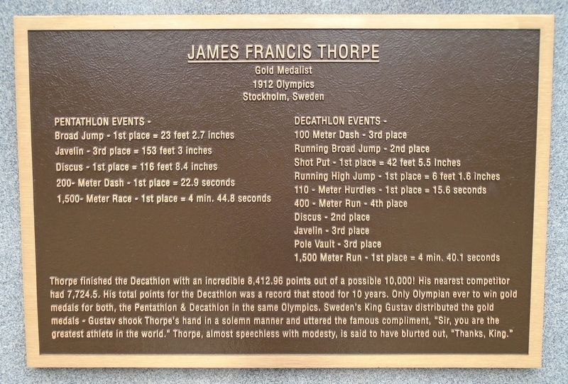 James Francis Thorpe Marker image. Click for full size.