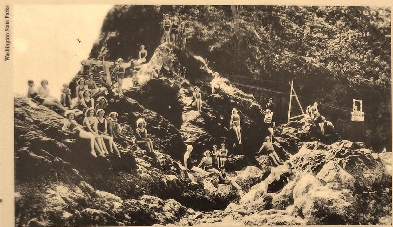 Marker detail: "Bathing Beauties" enjoying Beard's Hollow, circa 1930 image. Click for full size.