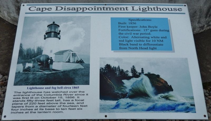 Cape Disappointment Lighthouse Marker. Click for full size. Cape Disappointment Lighthouse Marker image. Click for full size.