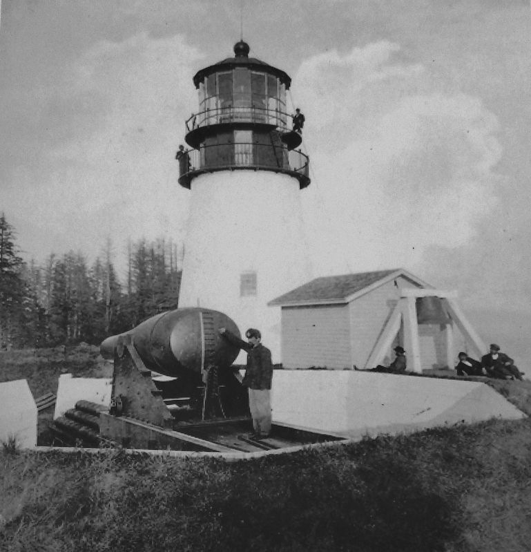 Marker detail: Lighthouse and Fog Bell circa 1865 image. Click for full size.