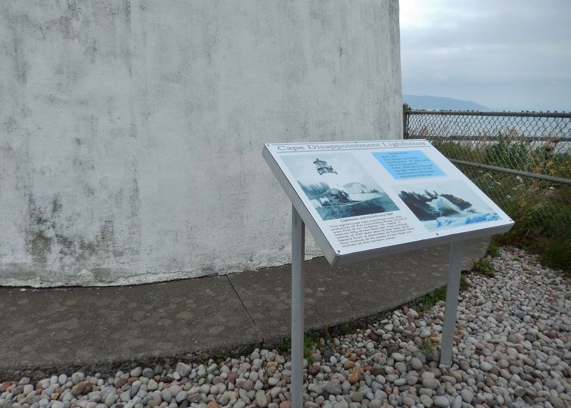 Cape Disappointment Lighthouse Marker (<i>wide view; marker located at base of lighthouse</i>). Click for full size. Cape Disappointment Lighthouse Marker (<i>wide view; marker located at base of lighthouse</i>) image. Click for full size.