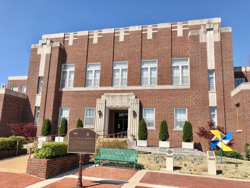 The Battle of Jonesboro Marker at the Craighead County Courthouse. image. Click for full size.