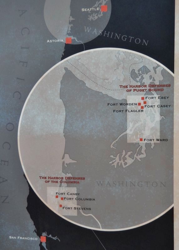 Marker detail: Map of Northwest Harbor Defenses image. Click for full size.