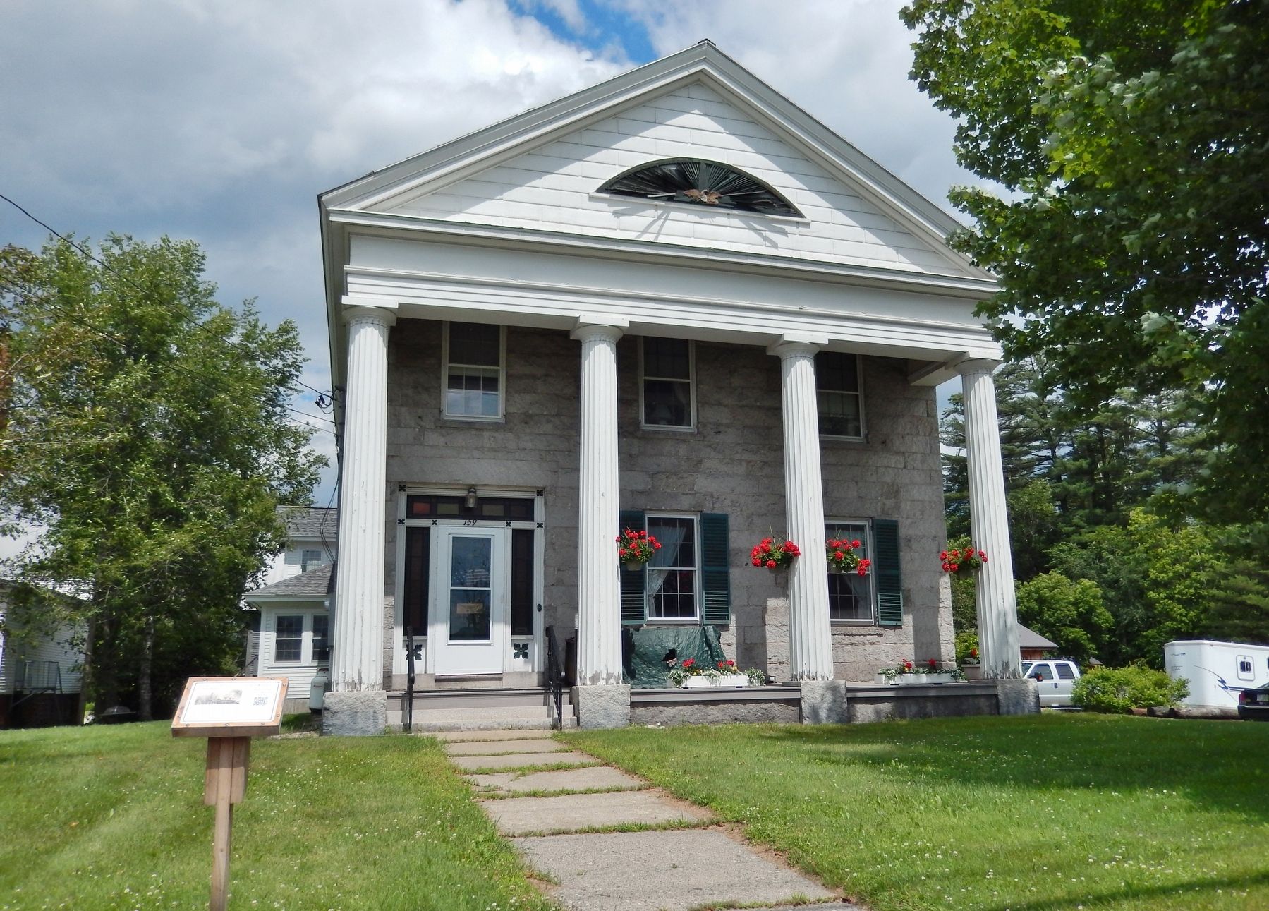 Stone House (<i>front view; marker visible left of sidewalk</i>). Click for full size. Stone House (<i>front view; marker visible left of sidewalk</i>) image. Click for full size.