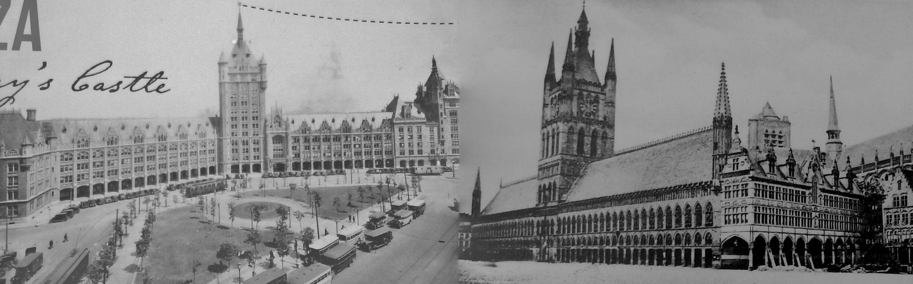SUNY Plaza's design was inspired by the Cloth Guild Hall in Ypres, Belgium, completed in 1304</i> image. Click for full size.