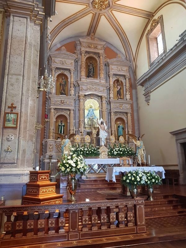 The Virgin of the Assumption over the altar at the nearby Parish of Our Lady of the Assumption image. Click for full size.