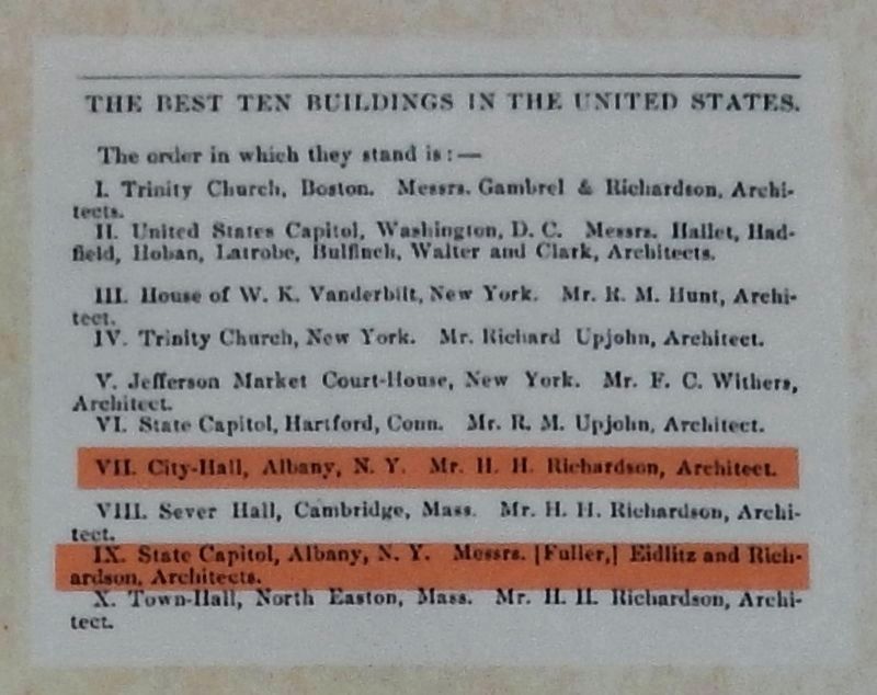 <i>American Architect and Building News</i>, 1855, "Ten Best Buildings in the United States". Click for full size. <i>American Architect and Building News</i>, 1855, "Ten Best Buildings in the United States" image. Click for full size.