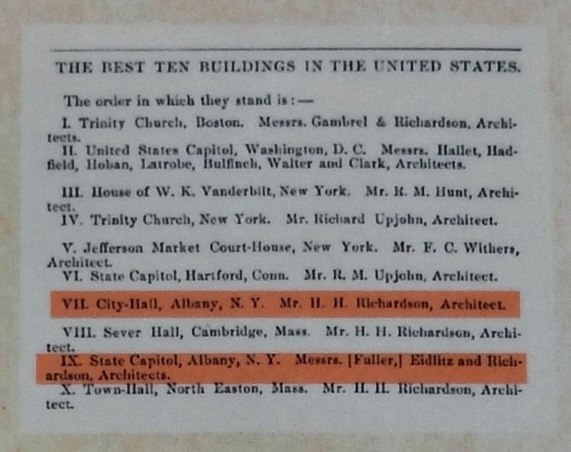 <i>American Architect and Building News</i>, 1855, "Ten Best Buildings in the United States" image. Click for full size.