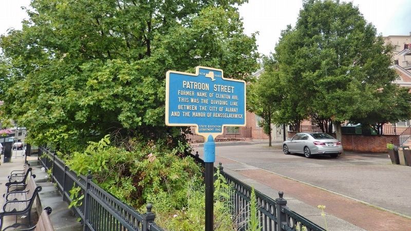 Patroon Street Marker (<i>wide view; looking south across Clinton Square plaza</i>). Click for full size. Patroon Street Marker (<i>wide view; looking south across Clinton Square plaza</i>) image. Click for full size.