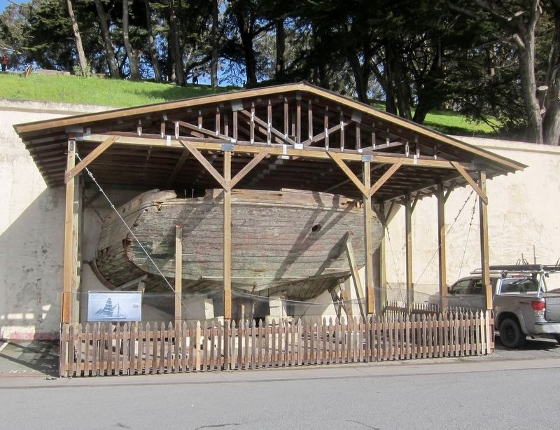 Stern of Brigantine <i>Galilee</i> and Marker - Wide View. Click for full size. Stern of Brigantine <i>Galilee</i> and Marker - Wide View image. Click for full size.