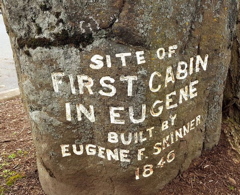 Site of First Cabin in Eugene Marker image. Click for full size.