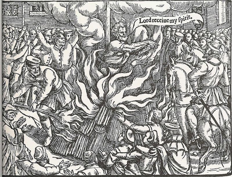 <i>John Rogers, the first victim (4 February 1555) of the Marian persecutions in England.</i> image. Click for full size.