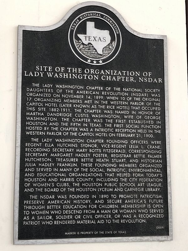 Site of the Organization of Lady Washington Chapter, NSDAR Marker. Click for full size. Site of the Organization of Lady Washington Chapter, NSDAR Marker image. Click for full size.