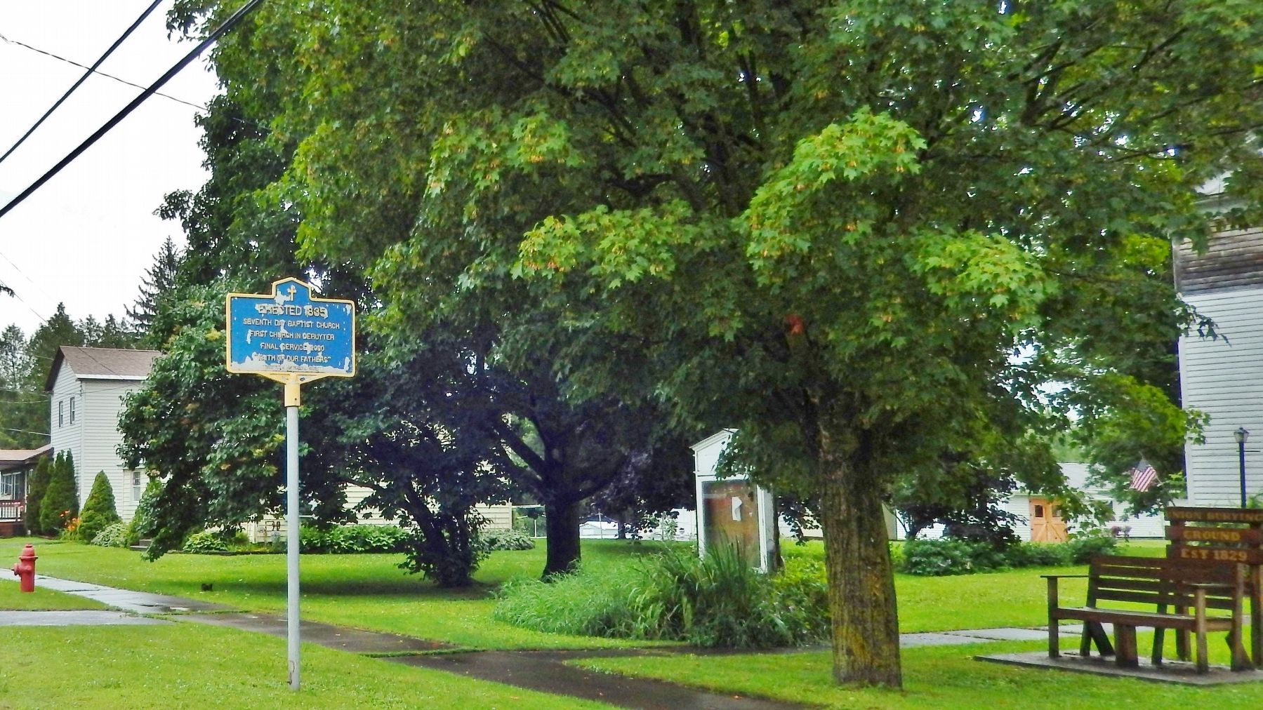 Seventh Day Baptist Church Marker (<i>wide view; church is beyond photograph to the right</i>) image. Click for full size.