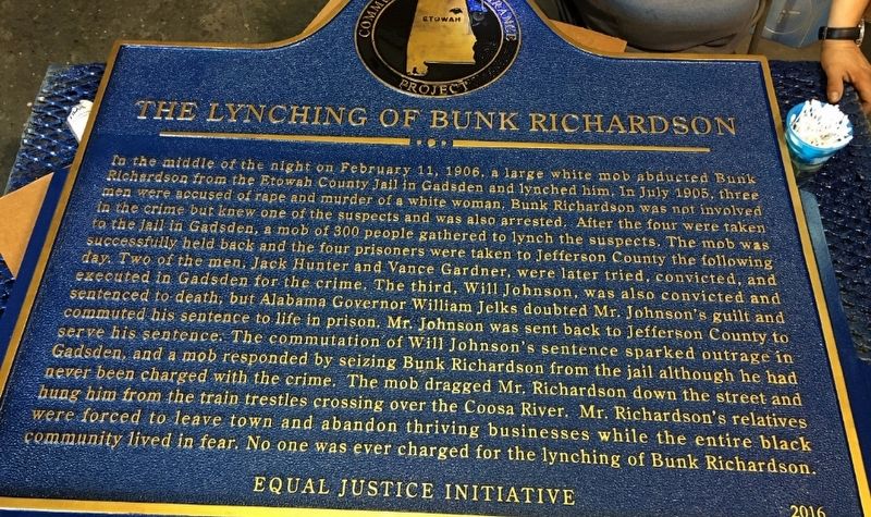 The Lynching of Bunk Richardson Marker prior to installation image. Click for full size.