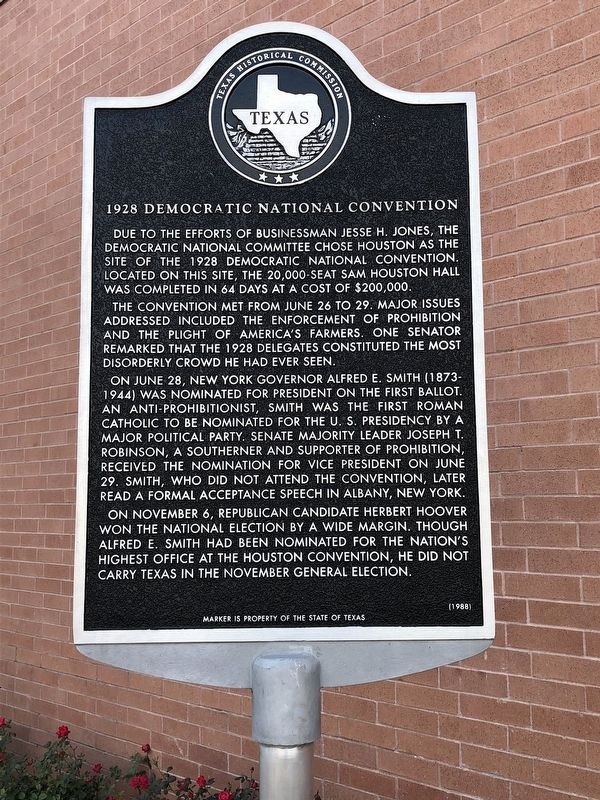 1928 Democratic National Convention Marker. Click for full size. 1928 Democratic National Convention Marker image. Click for full size.