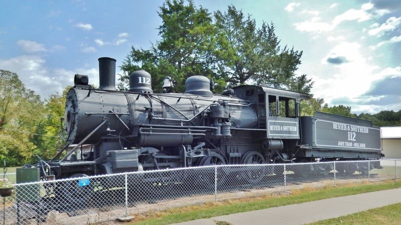 Locomotive No. 112 Marker (<i>wide view; marker visible near front of locomotive at left</i>). Click for full size. Locomotive No. 112 Marker (<i>wide view; marker visible near front of locomotive at left</i>) image. Click for full size.