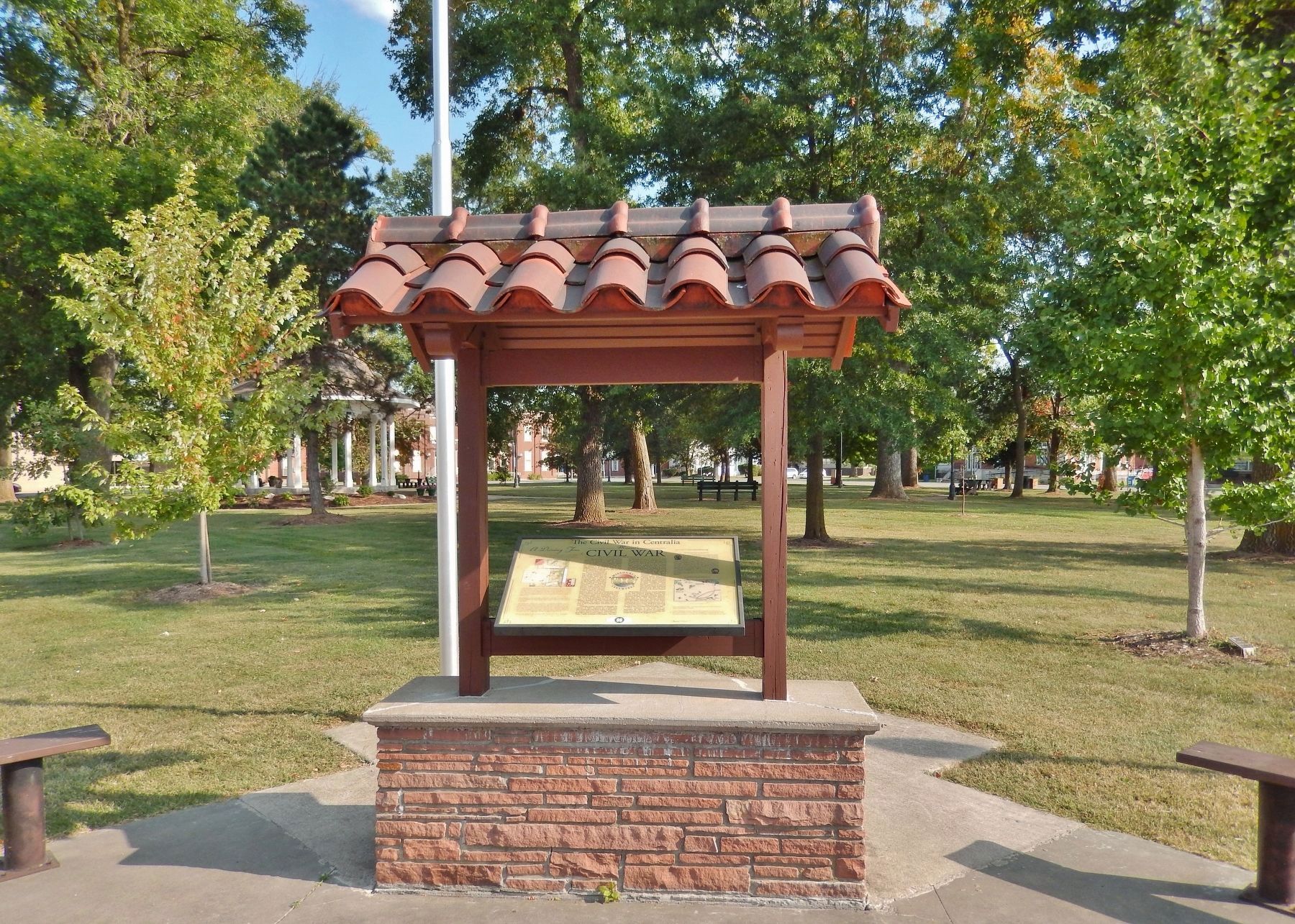 Civil War Marker (<i>wide view; showing marker, kiosk, and City Square Park in background</i>) image. Click for full size.