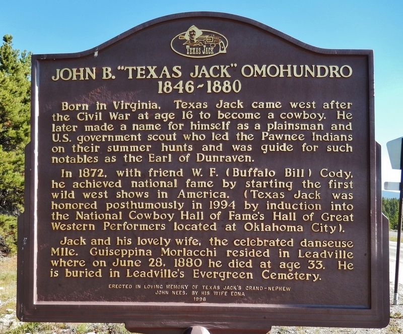 John B. "Texas Jack" Omohundro Marker image. Click for full size.