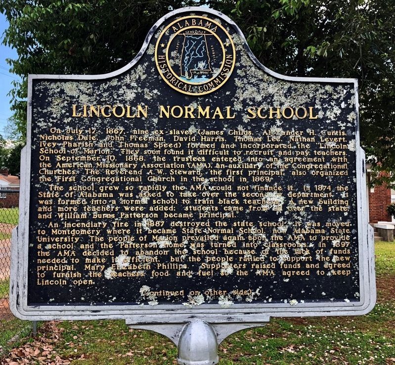 Lincoln Normal School Marker (front) image. Click for full size.