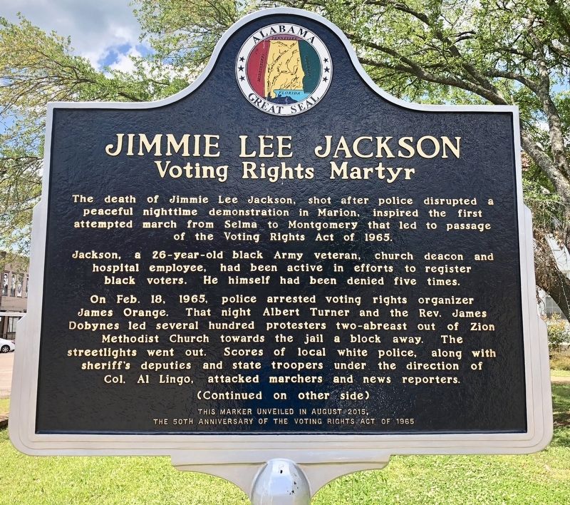 Jimmie Lee Jackson Marker (front) image. Click for full size.