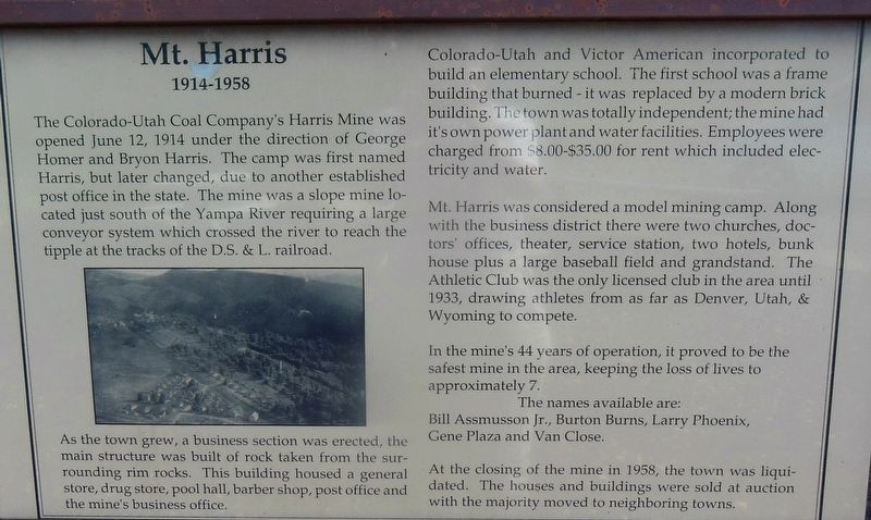Marker Panel 1: Mt. Harris - 1914-1958 image. Click for full size.