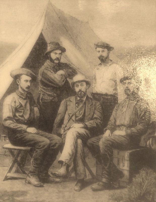 Marker detail: W. H. Holmes, G. B. Chittenden, Dr. F. V. Hayden, Ernest Ingersoll, W. H. Jackson. Click for full size. Marker detail: W. H. Holmes, G. B. Chittenden, Dr. F. V. Hayden, Ernest Ingersoll, W. H. Jackson image. Click for full size.