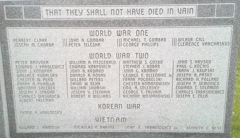 War Memorial Honored Dead. Click for full size. War Memorial Honored Dead image. Click for full size.